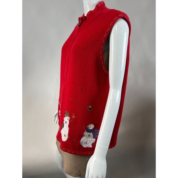 Christopher & Banks Snowman Zip Sweater Vest XL Red Snowman Cotton Ramie Blend - Picture 4 of 16
